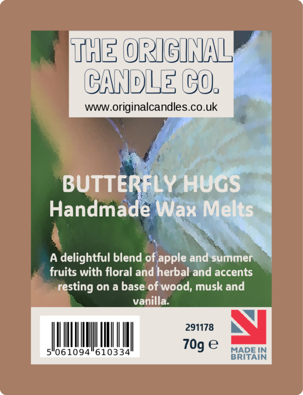 Butterfly Hugs handmade wax melts packaging from The Original Candle Co.