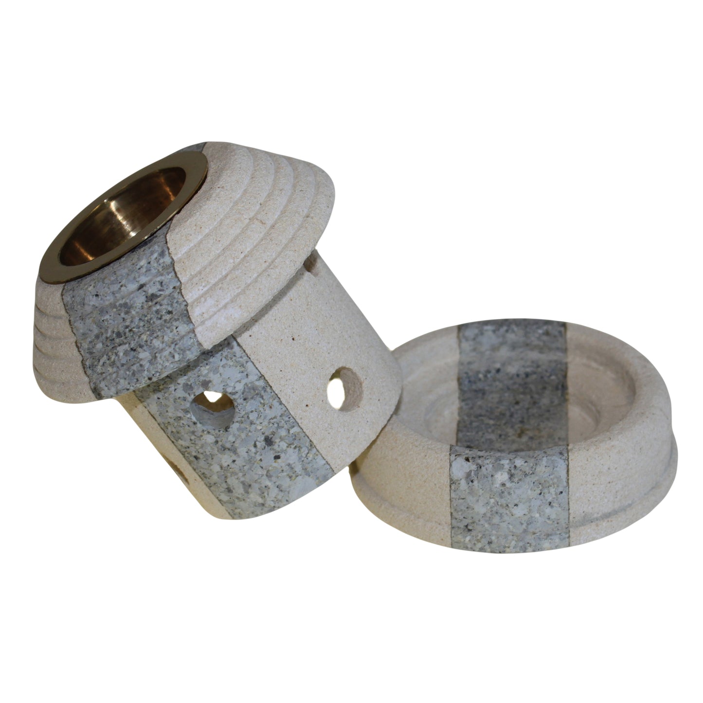 The Combo Lantern Sandstone Oil Burner is shown with its top lifted, revealing the tealight base for effortless wax melting and fragrance diffusion. A practical yet elegant addition to home ambiance