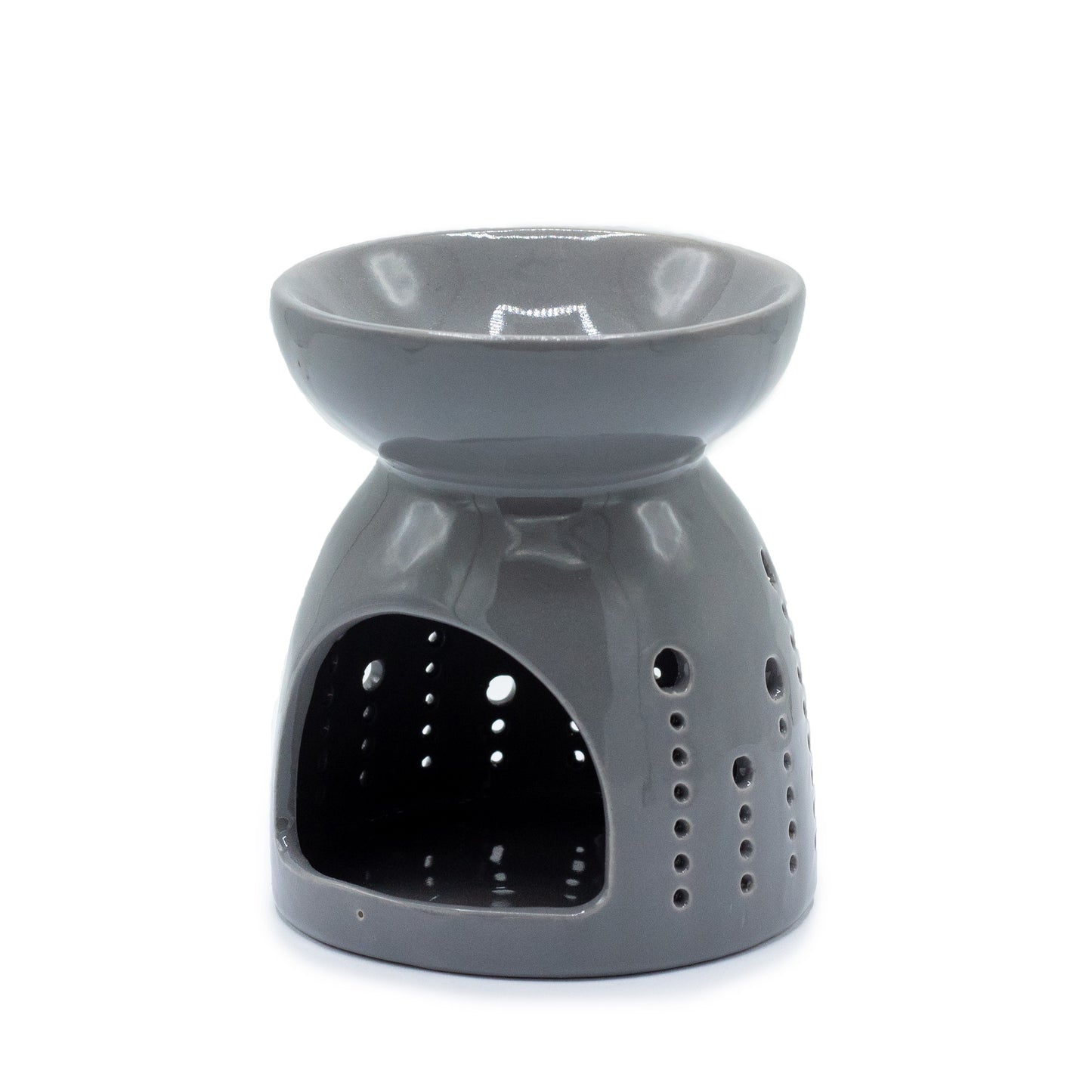 Carefully sourced by The Original Candle Company. A classic style oil burner and wax warmer featuring a bubble cut-out design in a grey glaze, this oil burner and wax warmer will make an attractive decoration in any room.