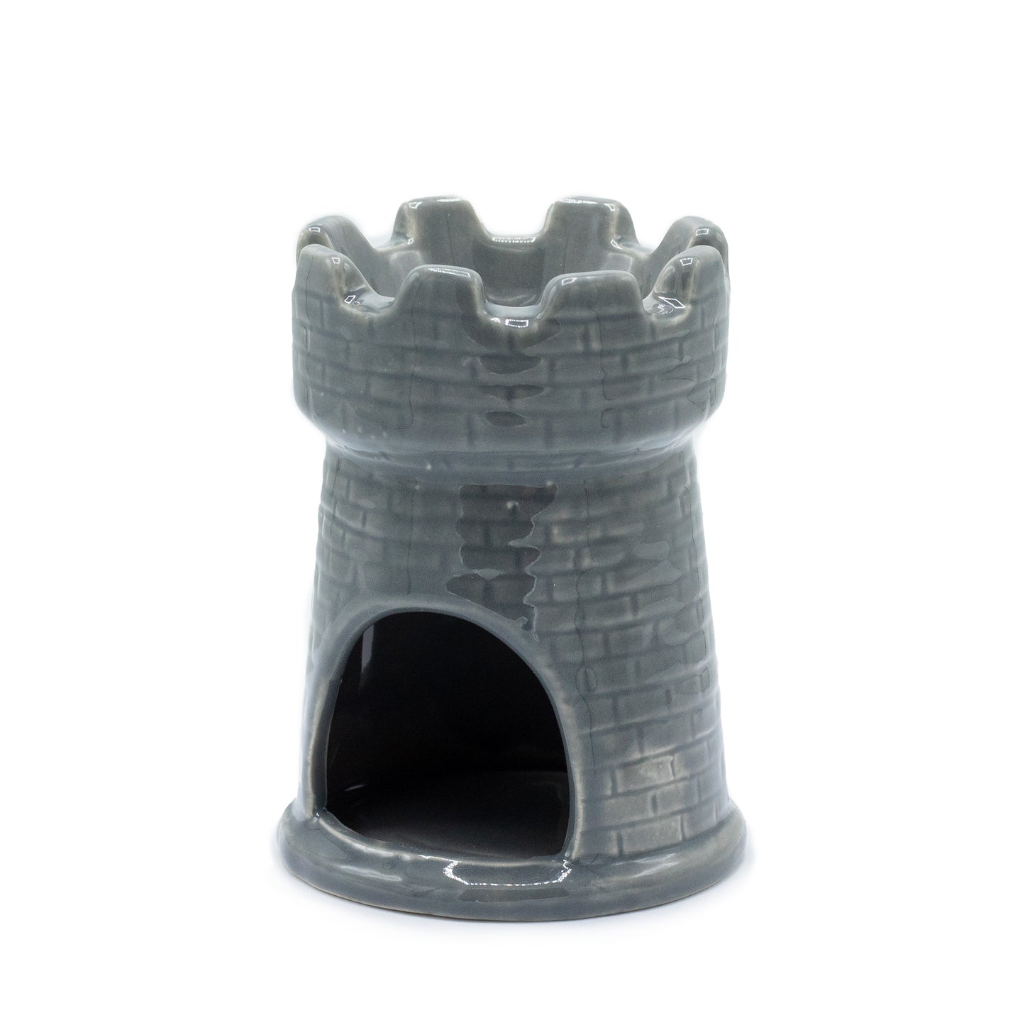 Carefully sourced by The Original Candle Company. Featuring a castle in a grey glaze, this oil burner and wax warmer will make an attractive decoration in any room. Showing the opening for the tealight placement.