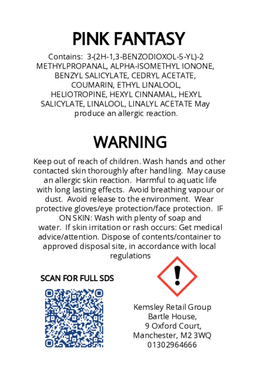 Product label with safety information and contact details on a white background