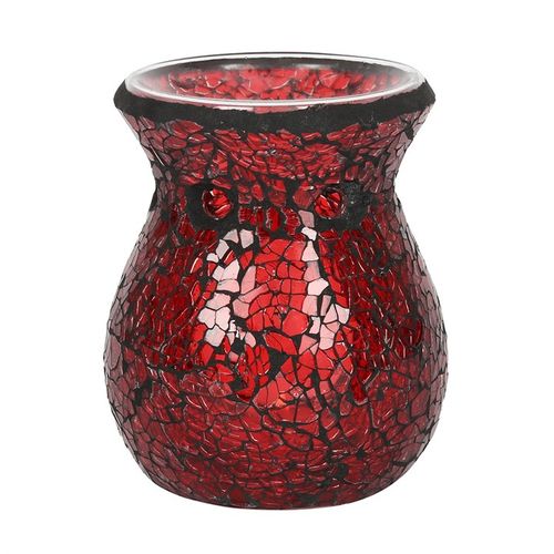 Vibrant red small crackled mirrored glass oil burner & wax warmer carfully selected by The Original Candle Company.