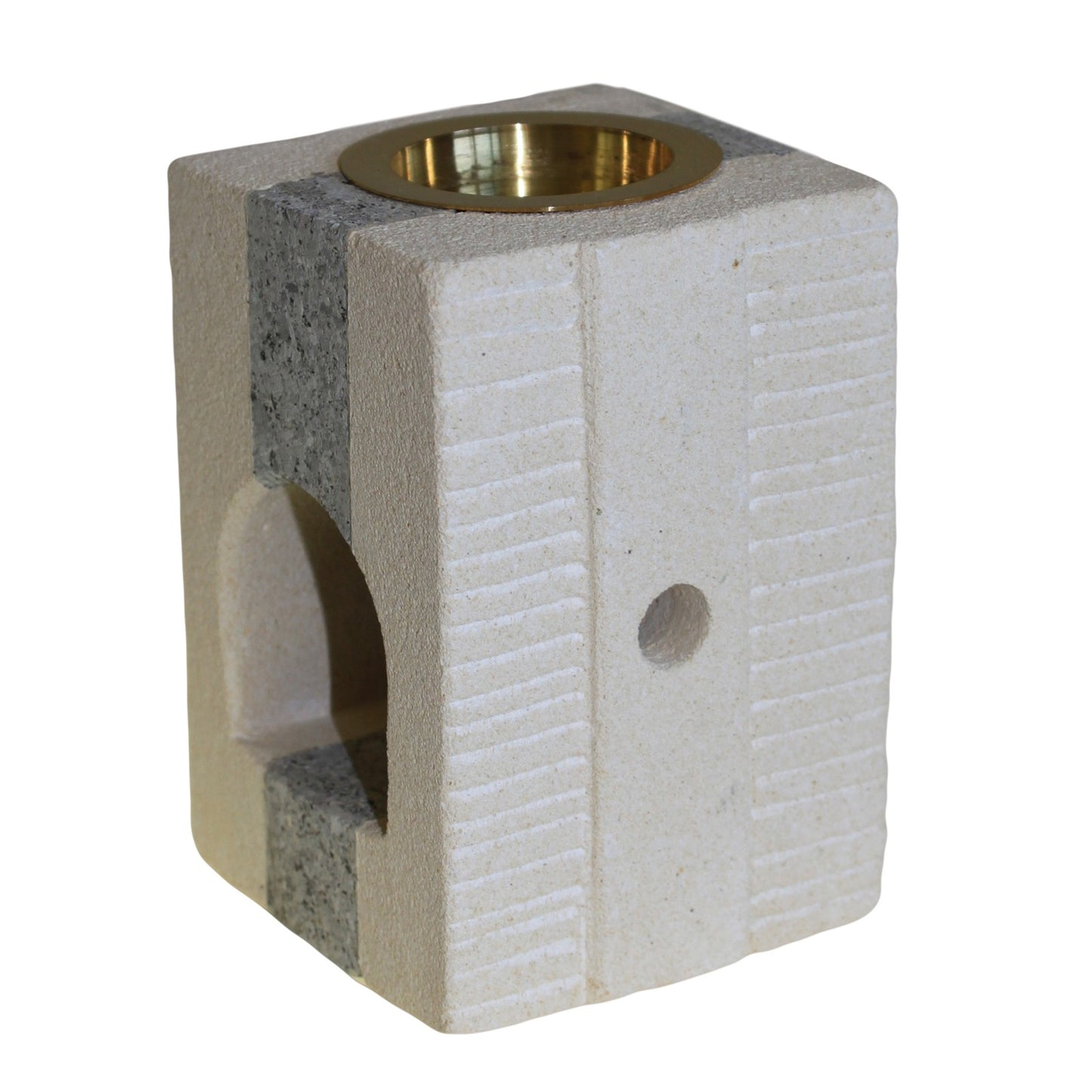 Carefully sourced by The Original Candle Company, this square sandstone oil burner features a sleek grey stripe accent and a stylish cut-out design. Perfect for diffusing essential oils or melting wax, it combines elegance and functionality for a refined home ambiance.
