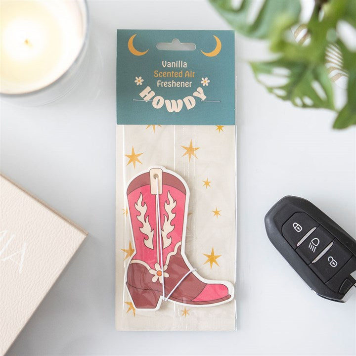 Vanilla scented boot shaped car air freshener in different shaded of pink