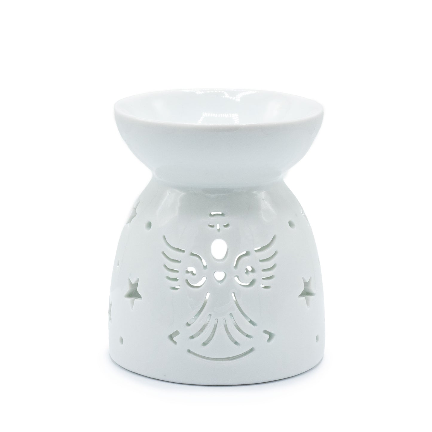 Carefully sourced by The Original Candle Company and featuring a cut-out Angel design in white, this oil burner and wax warmer will make an attractive decoration in any room.
