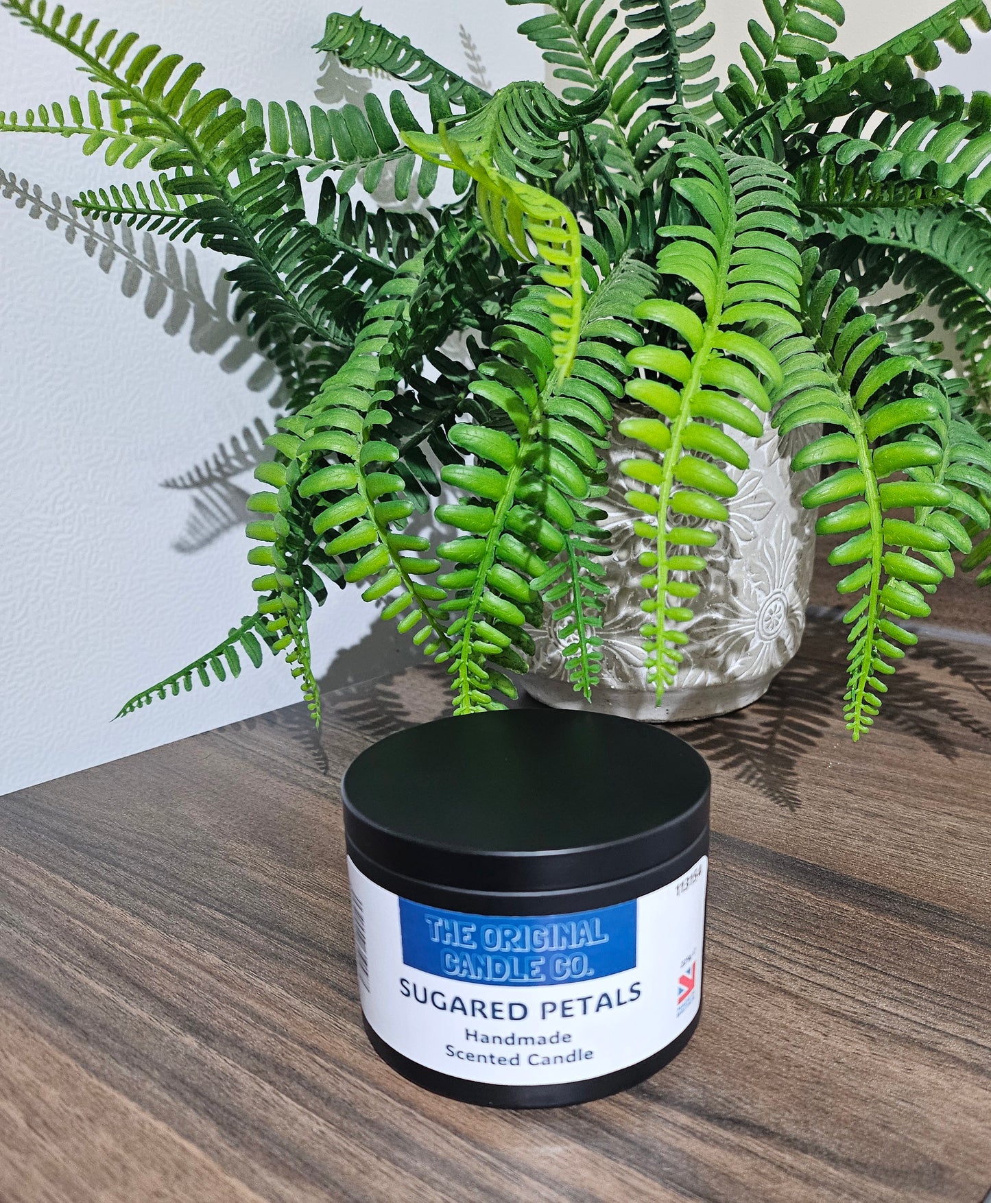 Sugared Petals candle with a bespoke soy and paraffin wax blend, balancing floral sophistication with warm vanilla and frosted confection notes.