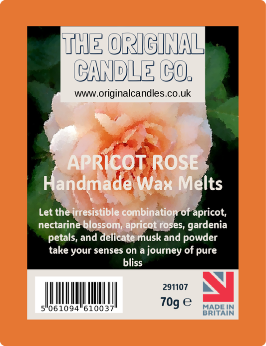 Label for apricot rose handmade wax melts from The Original Candle Co.