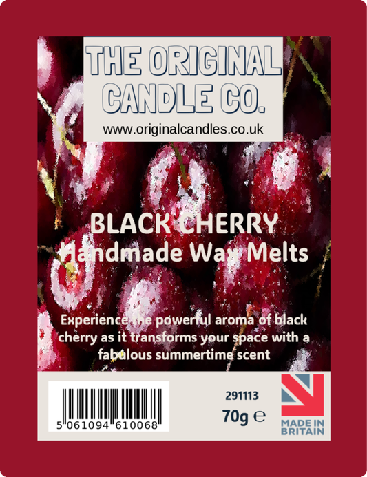 Black cherry handmade wax melts packaging with 'The Original Candle Co.' branding.