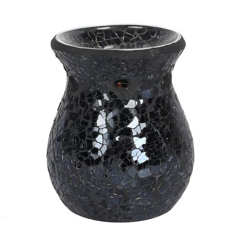 Stunningly detailed black crackled glass oil burner and wax warmer in its small size is a stunning addition to add to any home.