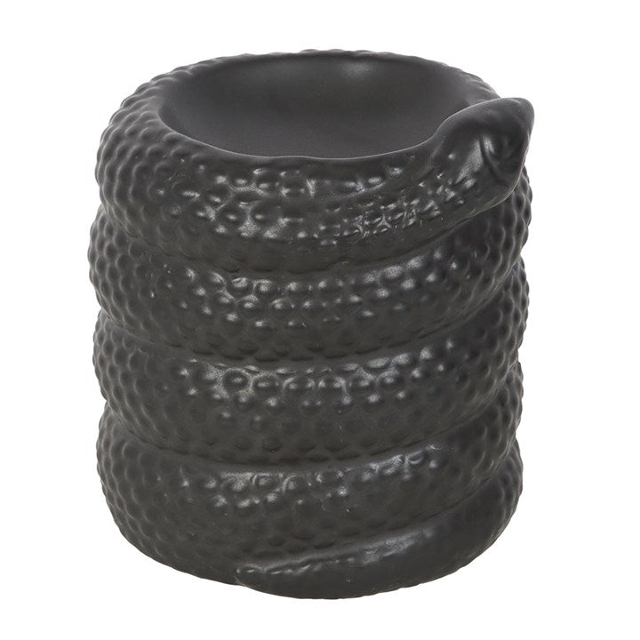 Perfect for reptile lovers who love a fragrant home, this curled black snake oil burner and wax warmer will make the perfect addition to any home.