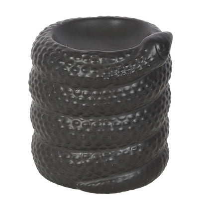 Perfect for reptile lovers who love a fragrant home, this curled black snake oil burner and wax warmer will make the perfect addition to any home.