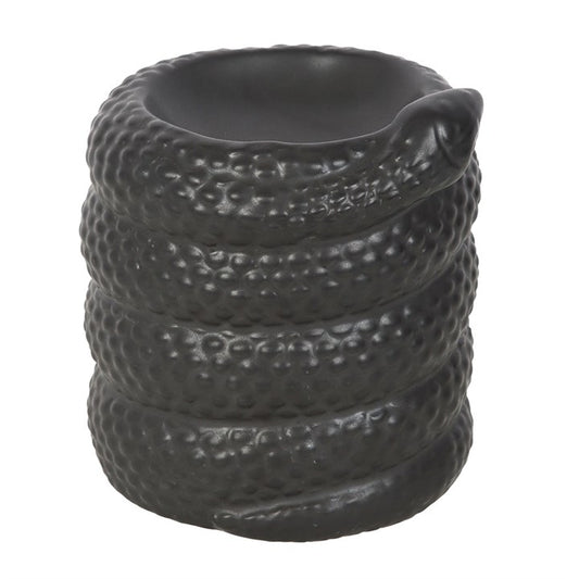 Perfect for reptile lovers who love a fragrant home, this curled black snake oil burner and wax warmer will make the perfect addition to any home.