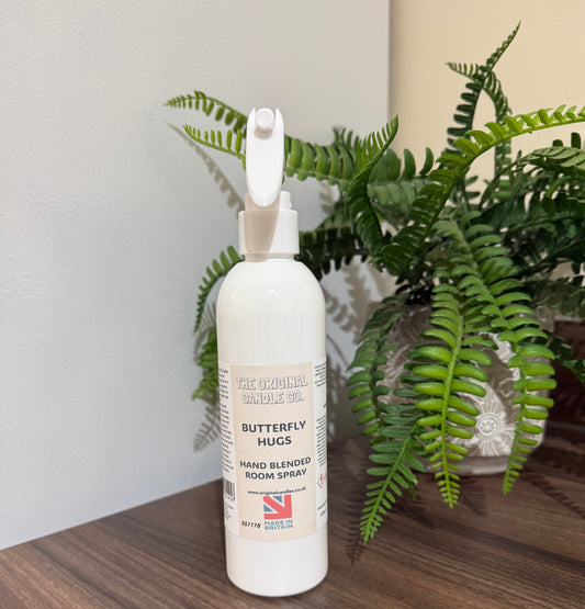 Expertly crafted by The Original Candle Company, this Butterfly Hugs hand-blended room mist spray delivers a soft, uplifting aroma, designed to refresh any space with delicate, floral fragrance notes and a comforting embrace.