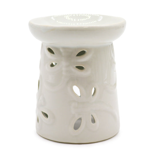 Carefully sourced by The Original Candle Company, this elegant white oil burner features an intricate dragonfly cut-out design. Perfect for diffusing essential oils or melting wax, it adds a touch of timeless charm and delicate beauty to any cosy home ambience.