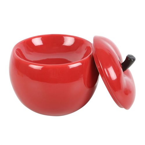Evoking a sense of style, this red apple oil burner and wax warmer gives a sense of style, especially when the removable lid which covers the oil and wax melt well is replaced giving the distinct shape of a red apple.
