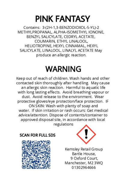 Product label with safety information and contact details on a white background