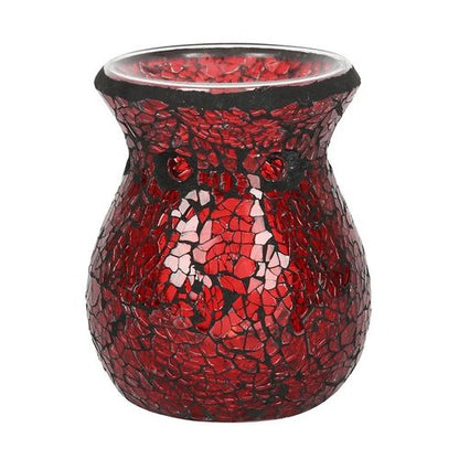 Vibrant red small crackled mirrored glass oil burner & wax warmer carfully selected by The Original Candle Company.