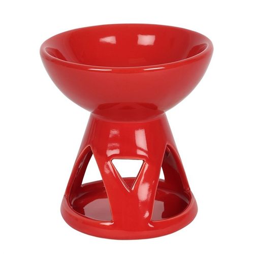 This beautiful red oil burner and wax warmer has a simplistic and modern design featuring a large oil or wax well and triangle cut-out design.