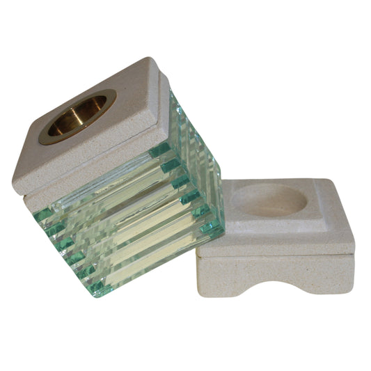 Carefully sourced by The Original Candle Company, this square glass oil burner is shown lifted from its sandstone brick base, showcasing its removable design for effortless cleaning and seamless wax melting. A refined, functional addition to luxury home fragrance rituals.