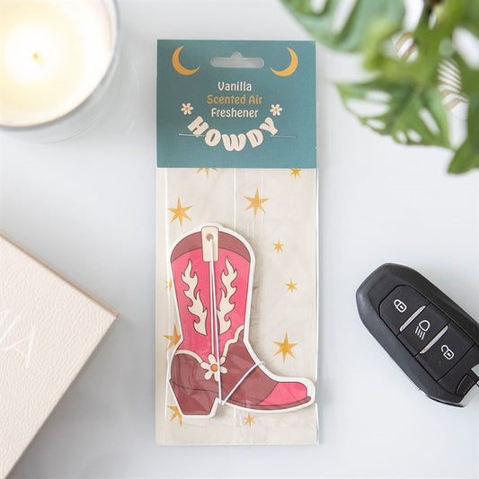 Vanilla scented boot shaped car air freshener in different shaded of pink