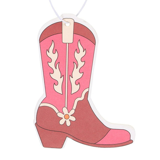 Pink vanilla fragranced boot shaped car air freshener.