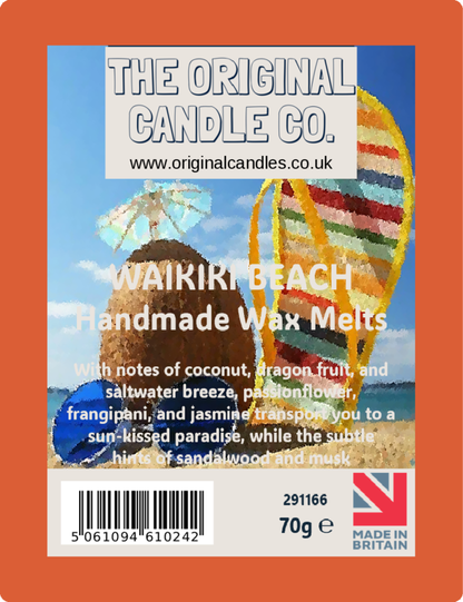Waikiki Beach handmade wax melts packaging with 'The Original Candle Co.' branding.
