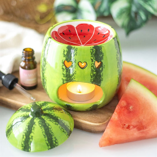 Add some fun to your space with this stylish watermelon design oil burner and wax warmer with removable lid.