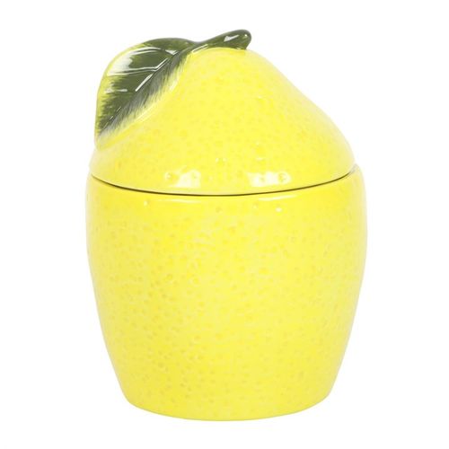 Shaped like a lemon with a removable lid where you can place your fragrance oils or wax melts or use as a decorative item when not in use with the lid on.