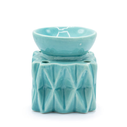 Blue Ceramic Geometric Oil Burner and Wax Warmer