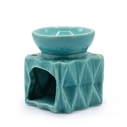 Blue Ceramic Geometric Oil Burner and Wax Warmer